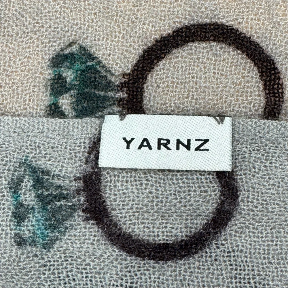 YARNZ Diamond Ring Pattern Cashmere Wool Oversized Scarf Wrap Grey Teal Brown